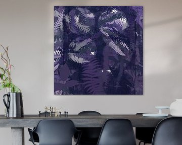 Modern abstract botanical art. Fern leaves in purple by Dina Dankers