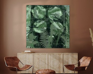 Modern abstract botanical art. Fern leaves in green by Dina Dankers