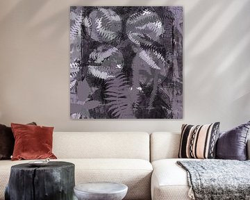 Moderne abstracte botanische kunst. Varenbladeren in taupe van Dina Dankers