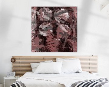 Moderne abstracte botanische kunst. Varensbladeren in bruin en roest van Dina Dankers