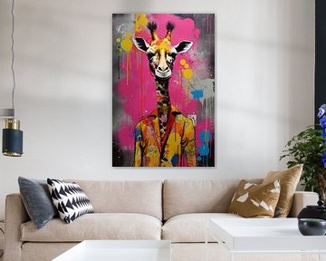 Girafe anthropomorphe colorée sur Laila Bakker