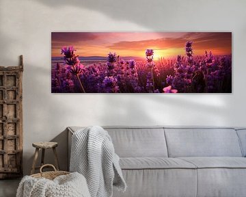 Lavendel Serenade bij Zonsondergang van Surreal Media