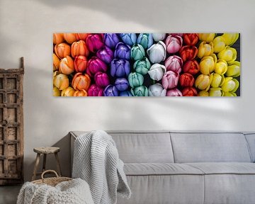 Kleurexplosie: Tulpen Regenboog Panorama Canvassen van Surreal Media