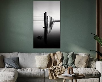 Minimalistisch Zwart-Wit Kunstwerk - Hout in Water von Surreal Media