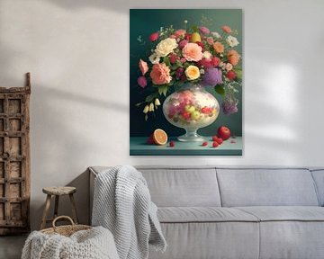 Vaas met Bloemen in een mooie vaas in pastel kleuren. van Brian Morgan