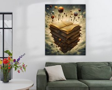 Alle boeken van de wereld zweven rond in het heelal  tussen realiteit en surrealisme-4 by Carina Dumais