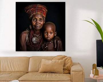 Afrikaanse Oma en Kind uit Stam Canvas von Surreal Media