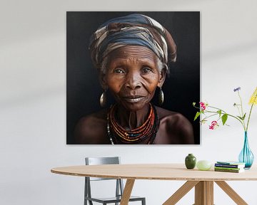 Portret Schilderij Vrouw: Afrikaanse Stam van Surreal Media