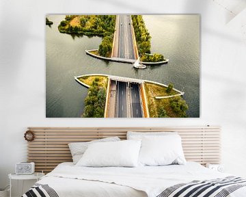 Aqueduct Veluwemeer in the Veluwe lake with a boat sailing in th by Sjoerd van der Wal Photography