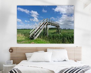 Holzbrücke über einen Graben in der Wiese (Pieterpad) von Jacoba de Boer