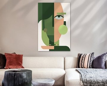 Moderne Kunst! | Mid Century Abstracte Muurkunst in Groen van Marian Nieuwenhuis