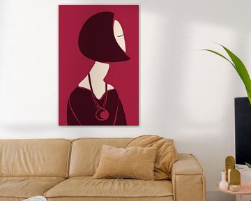 Skandinavische minimalistische Wandkunst in leuchtenden Magenta-Farben, inspiriert von der Mid Century Modern-Ära