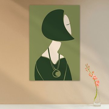 Art mural minimaliste scandinave aux couleurs magenta vibrantes inspiré de l'ère moderne du milieu du siècle.