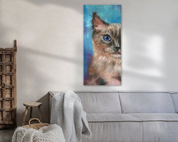 Portret van een blauwogige kat van Karen Kaspar