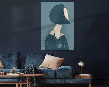 Scandinavian minimalist wall art in vibrant blues inspired by the Mid Century Modern era by Marian Nieuwenhuis