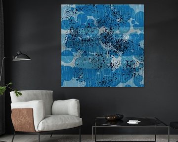 Modern abstract minimalistisch landschap in blauw en zwart.