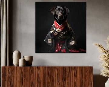 Zwarte Labrador Retriever in Betoverende Oosterse Kleding van Surreal Media