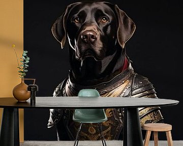 Zwarte Labrador Retriever in Ridder Kostuum