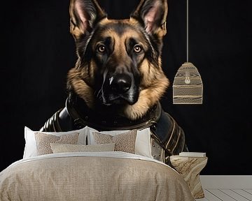 Duitse Herder in Middeleeuwse Krijgersuitrusting