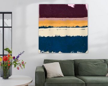 Modern abstract colorful  landscape in blue, yellow, purple by Dina Dankers