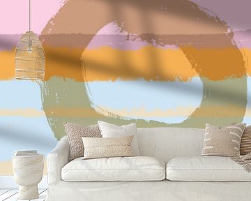 Moderne abstrakte bunte Landschaft in hellblau, rosa, orange. von Dina Dankers