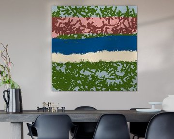 Bosmeer. Modern abstract kleurrijk landschap in groen, blauw, roze. van Dina Dankers