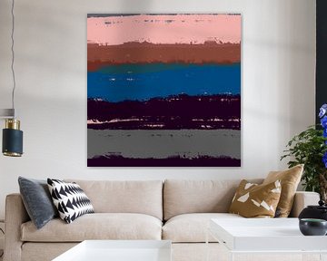 Zonsondergang. Modern abstract kleurrijk landschap in blauw, grijs, bruin en roze. van Dina Dankers