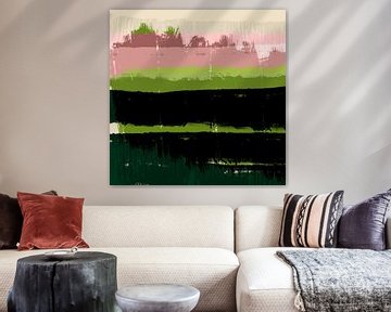 Lente hoop. Modern abstract kleurrijk landschap in zwart, groen en roze. van Dina Dankers