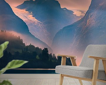 Zonsopkomst bij Lovatnet, Noorwegen