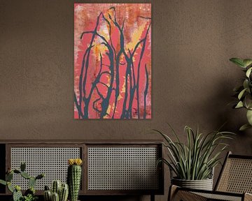 Natural living. Colorful modern abstract botanical art in pink, blue, terracotta by Dina Dankers