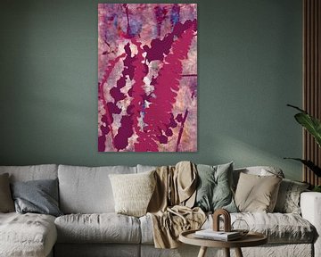 Natuurlijk wonen. Kleurrijke moderne abstracte botanische kunst in paars, roze en blauw