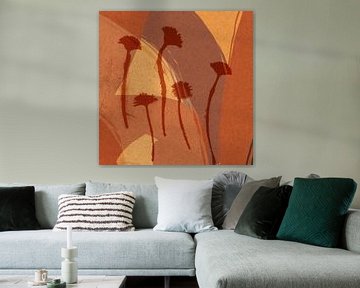 Natural living. Colorful modern abstract botanical art in rusty brown and terracotta by Dina Dankers