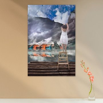 Macht der Veränderung: Inspirierende Bildmanipulation eines Mädchens, das das Wetter beeinflusst