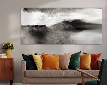 Japon Montagne Peinture de paysage en noir et blanc sur Mad Dog Art