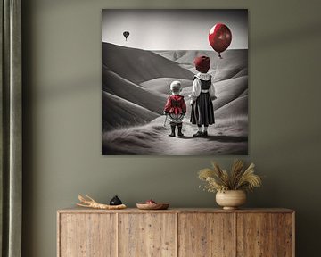 Deux enfants avec un ballon rouge sur Gert-Jan Siesling