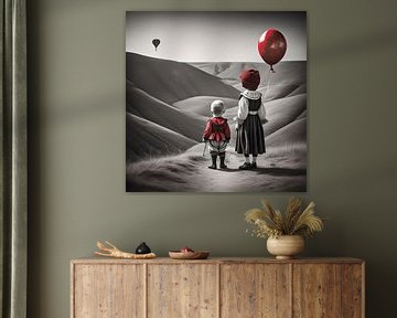 Two children with a red balloon by Gert-Jan Siesling