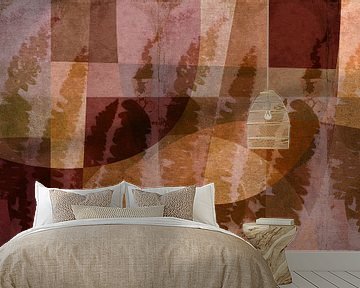 Fern leaves. Modern abstract botanical art in rusty brown, terracotta and pink. by Dina Dankers