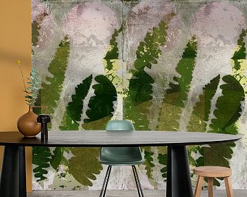 Varenbladeren. Moderne abstracte botanische kunst in groen en lichtgrijs van Dina Dankers