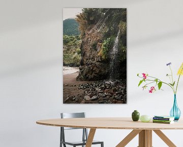 Waterfall on sandy beach Madeira by Dian Schuurkamp