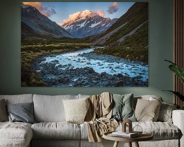 Nieuw-Zeeland Mount Cook Alpenglow van Jean Claude Castor