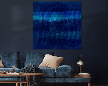 Moderne abstracte kunst. Kleurrijk landschap in blauwe kleuren. Diepe zee.