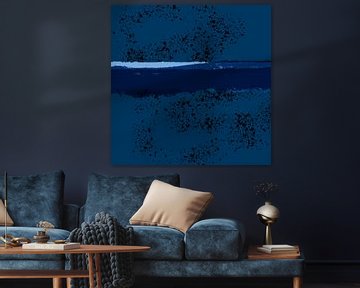 Moderne abstracte kunst. Landschap in blauwe kleuren. van Dina Dankers