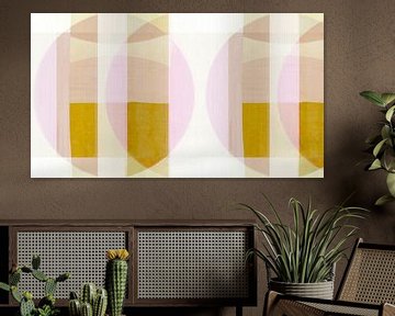 Mid Century Bauhaus Formen Rosa Ocker Pastell von FRESH Fine Art