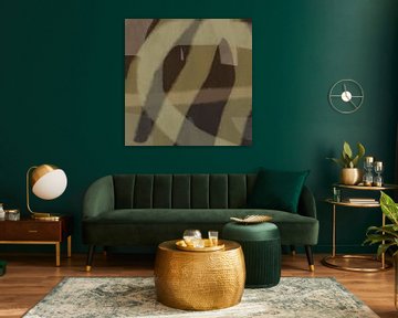 Modern abstract minimalist art. Shapes and lines in green and brown by Dina Dankers