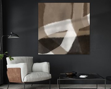 Moderne abstracte minimalistische kunst. Vormen en lijnen in bruin en beige van Dina Dankers