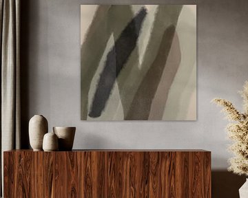 Modern abstract minimalist art. Shapes and lines in brown, beige, green by Dina Dankers