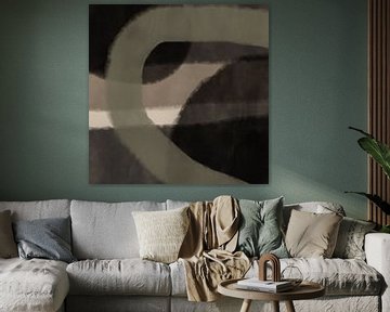 Modern abstract minimalist art. Shapes and lines in brown and green by Dina Dankers