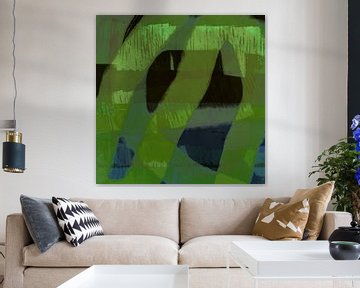 Modern abstract minimalist art. Shapes and lines in green and blue by Dina Dankers