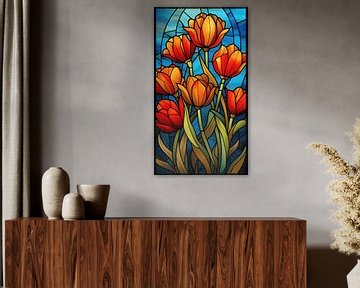 Tulips (glas in lood) van Harry Herman