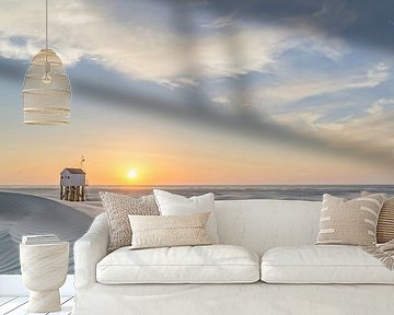 Drowning house Terschelling during sunset by Rudy Wagenaar